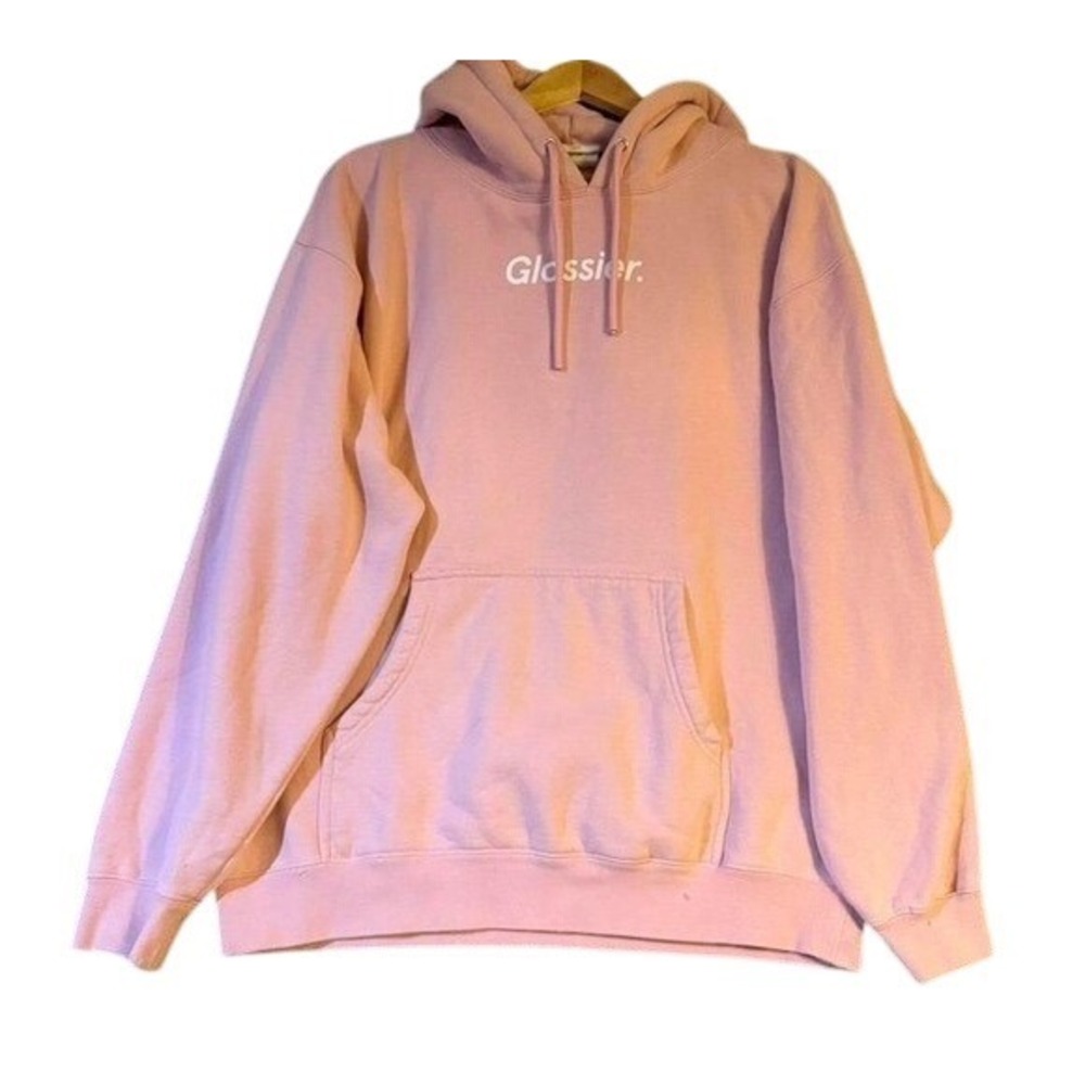 Glossier Pink Original Hoodie Sweatshirt Large Millennial Pink Logo Graphic